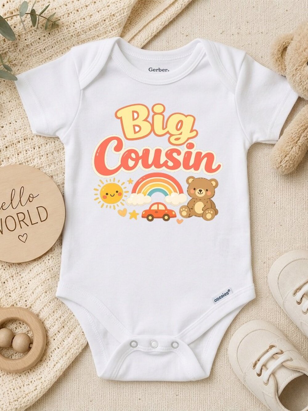 Retro Big Cousin Natural Baby Shower Gift ONESIE®